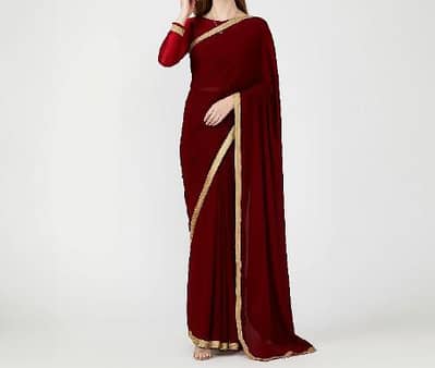 plain chiffon Red color saree