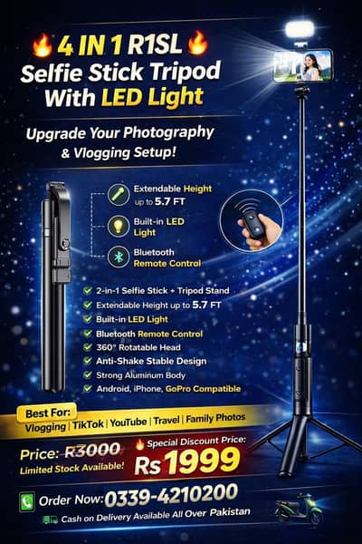 4 IN 1 R1SL Selfie Stick Bluetooth Remote Desktop Stand