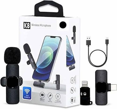 K8 Professional 3-in-1 Wireless Lavalier Microphone for iPhone (iOS Lightning), Android (Type-C & Micro USB) - Universal Plug & Play Mini Collar Mic for Vlogging, Live Streaming, YouTube, Video Recording & Interviews