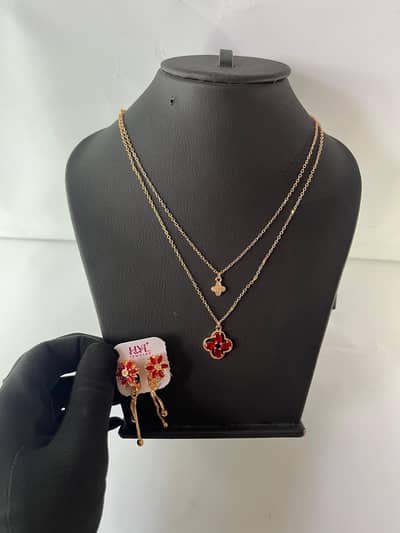 Ruby blossom layered necklace sett