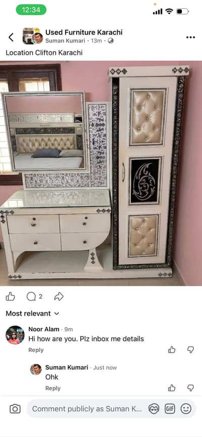 Dressing with cupboard attached