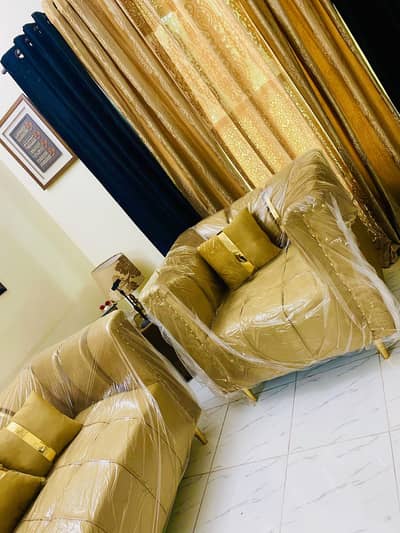 Sofa Set | 5 Seater | Golden Velvet