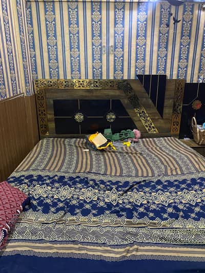 Bed with matress, Almari, Dressing table set