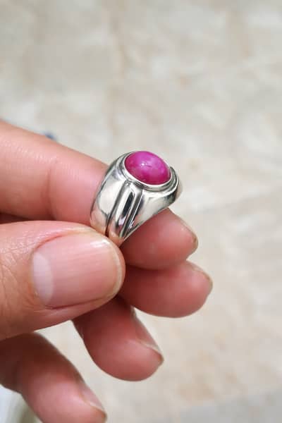 Indian Ruby With Pure Silver Ring (for Small Finger)