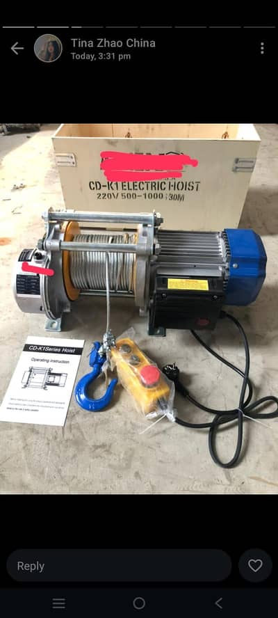 Winch moter 4hp moter 500-1000 kg capacity 100f wire