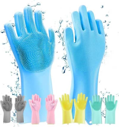 Pink Silicone Washing Gloves for Car, Dog & Dish Cleaning