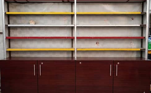 Heavy Duty Iron Display Rack & wood cabinet