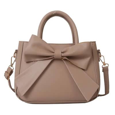 women PU leather  bow shoulder bag beige