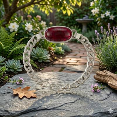 Beautiful Silver Bracelet with Red Stone – Classy Look