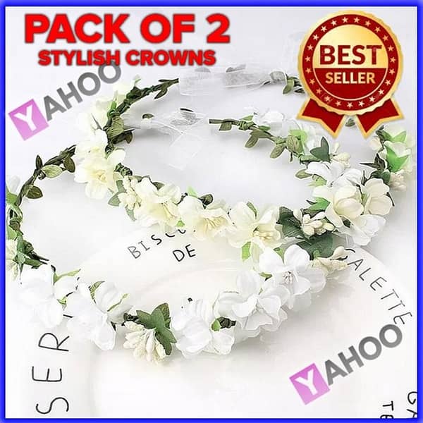 Foamic Flower Tiara Crown Set for Women - 2 White Crowns for Bridal Showers and Birthday Parties, Wedding Princess Accessories