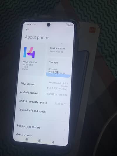 redme not 9s 6/128only back crack with box panal orignal