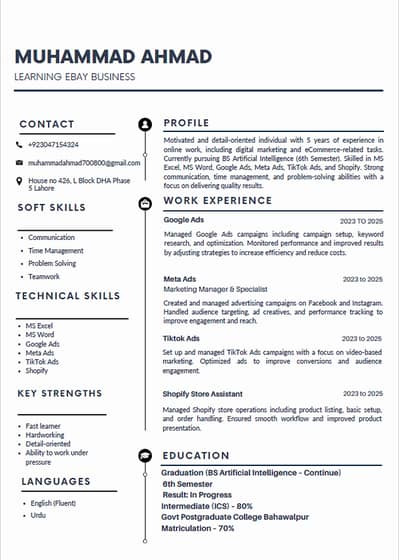 I need a job according to my education and work experience