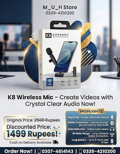 K8 Wireless Microphone Mic Universal Plug & Play Audio Mic