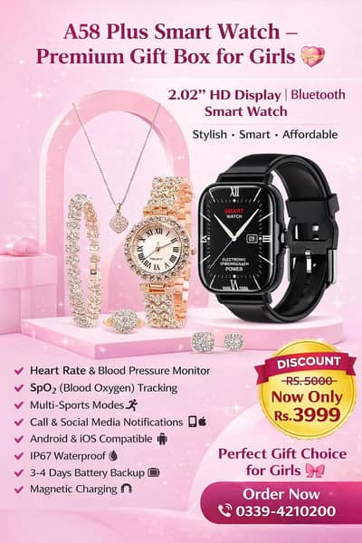 Special A58 Plus Smart Watch-2.02" |Gift box for girls HD Display