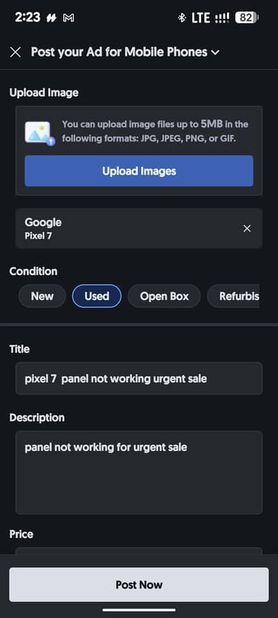 pixel 7  panel not working urgent sale PTA approved