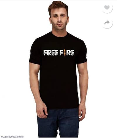 Black freefire t shirt printed round neck