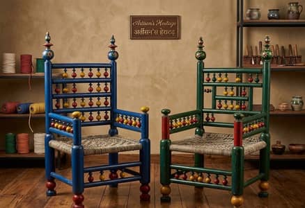 Handmade Traditional Colorful Wooden Chairs – Strong & Stylish Pair