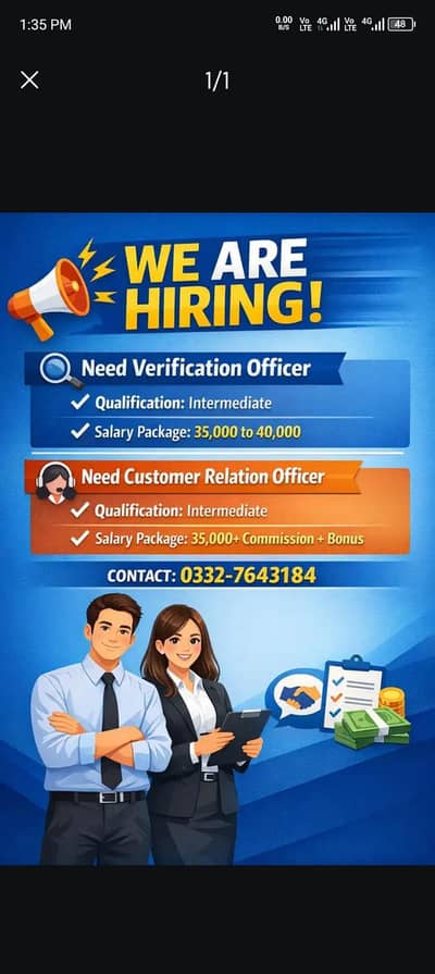 Female Customer Relation Officer/ Male Verification Officer