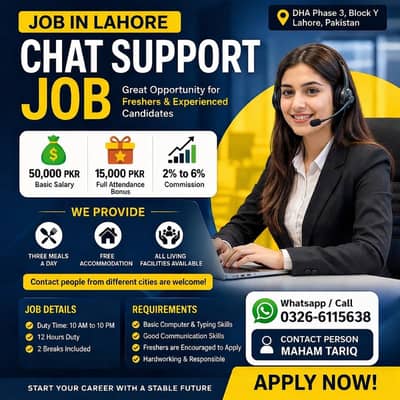 chat sport jobs in lahore DHA Free living and meals