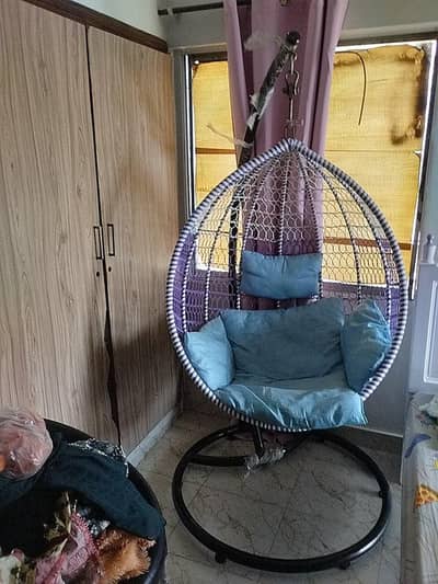 Single swing chair iron jhoola with cushion set and stand for sale