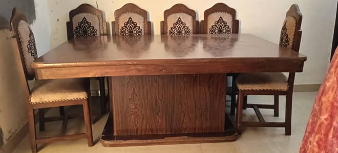 Durable Pure Wood Dining Table with 6 Comfortable Chairs