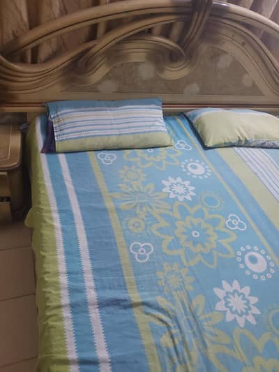 Queen-Sized Wooden Bed w/ Side Tables