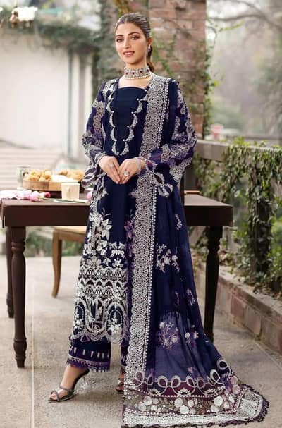 Blue Embroidered 3 PCs women's lawn suit