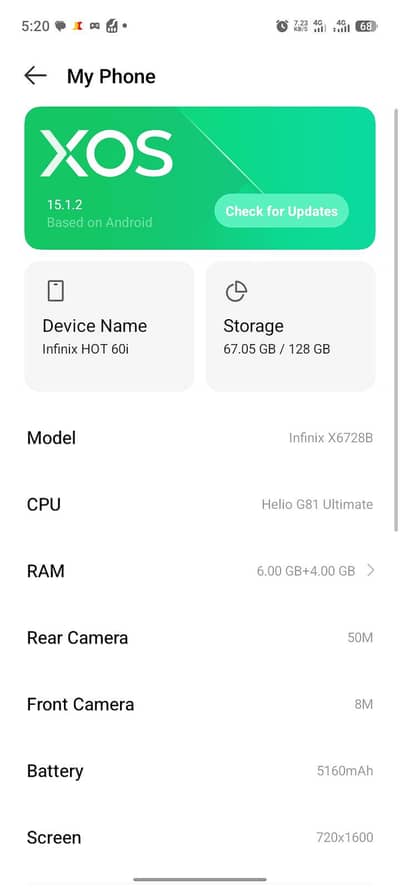 Infinix HOT 60i | 6GB+6GB RAM | 128GB | Fresh Condition | Fast Sale