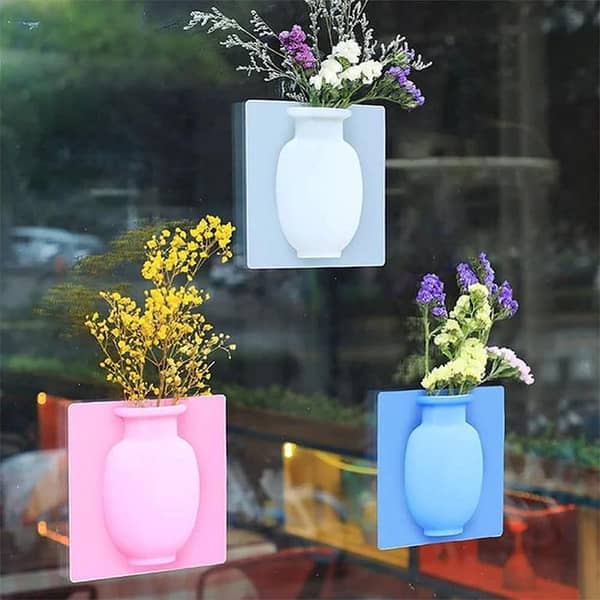 3 Pcs Multifunctional Magic Silicone Sticky Flower wall hanging Vase - Multi