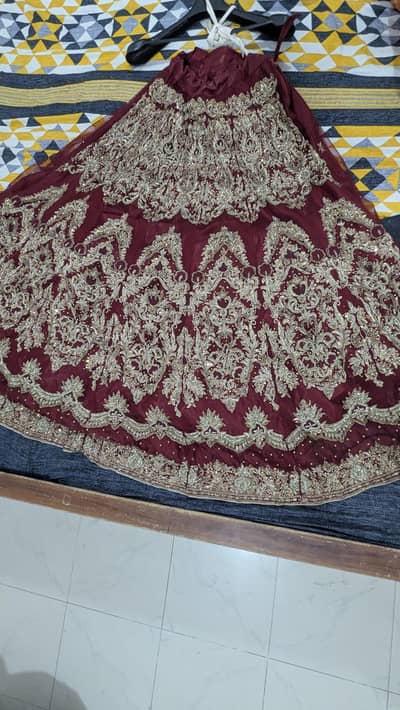 Brand New Custom Bridal Lehenga | Deep Maroon with Heavy Gold Work