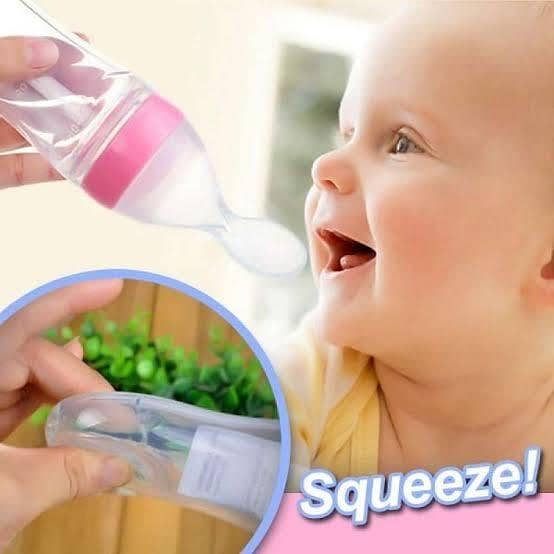 Baby Silicone Feeding With Spoon Feeder Food Rice Cereal Bottle Food Supplement Bottle With Spoon
