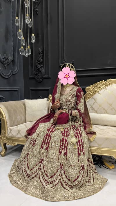 Designer -style Bridal lehanga worn only once| Deep maroon