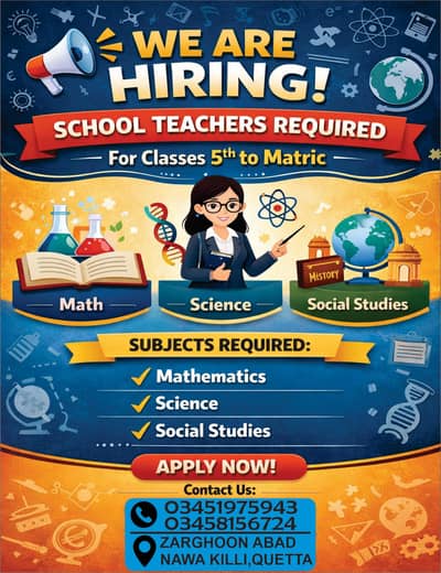School Teahcer Required for 7th to 10th Class