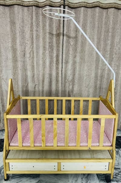 Baby Cot for Sale – Imported Solid Wood (Pink)