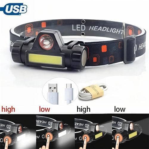 2-in-1 Multipurpose Magnetic Head LED Rechargeable Night Lamp with Adjustable Strap & Box Packing Light USB Charging High Power Head Torch (Waterproof, with Head Belt)