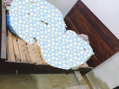bed and 2 door wardrobe