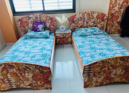 2 Beds with Drawer Table (with matress also)