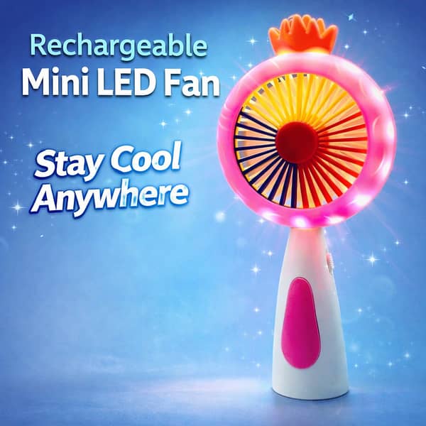 Rechargeable Mini Fan with LED Lights | Portable Hand Fan | USB Desk Fan | Kids Cute Cooling Fan | Mini LED Fan Pakistan
