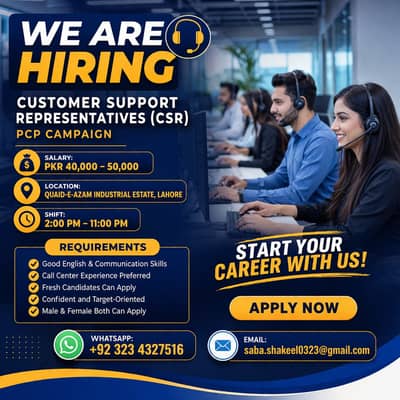 Call Center || CSR Required (PCP Campaign) || Male & Female || Day