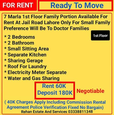 7 Marla 1st Floor Family Portion For Rent At Link Jail Road Lahore