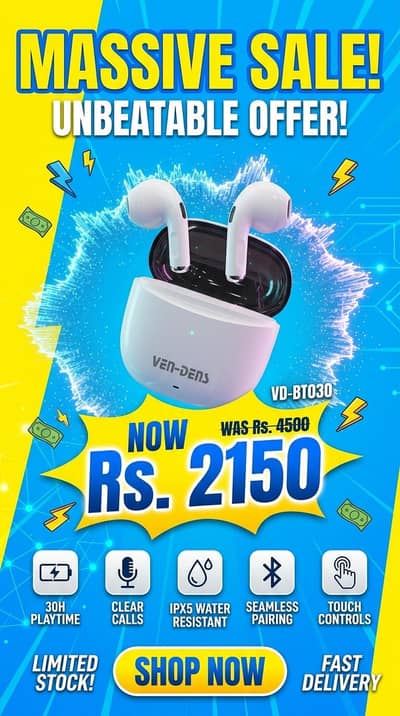 NEW Ven-Dens Wireless Earbuds Bluetooth 5.4 - White