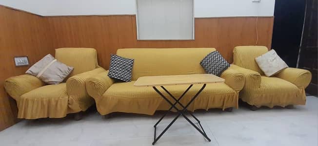 Comfortable 5-Seater Sofa Set with Textured Covers - Mustard Yellow