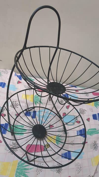 2-Tier Metal Fruit Basket Stand – Good Condition