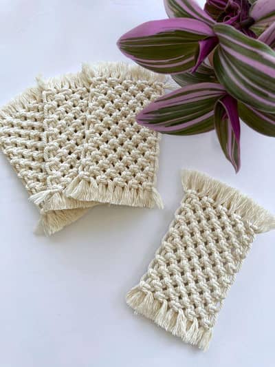 100% Natural Cotton Macramé Coasters – Square Knot Design