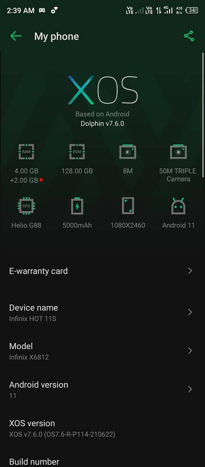 Infinix hot 11s   4+4 / 128