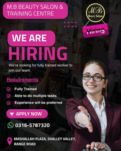 A female worker is required for a ladies salon in Range Road