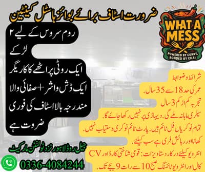 ہاسٹل کینٹین کیلئے سٹاف درکار ہے