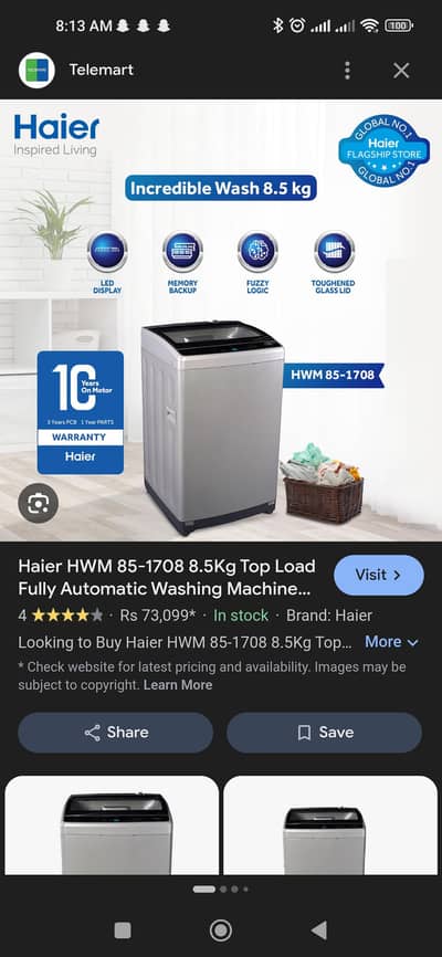 Haier Hwm 85-1708 top load