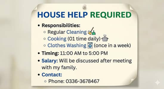 Female staff Required for Home
