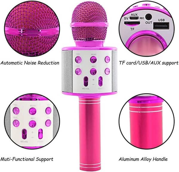 WS-858 3-in-1 Portable Bluetooth Karaoke Microphone & HiFi Speaker | Wireless Handheld KTV Mic, Music Player, Voice Recorder | USB Data Cable Charging, AUX, SD Card Support for All Smartphones & Smart TVs
